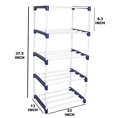 Rawzz 5 Layer Shoe Rack For Home Metal Plastic Rack with Wheels for Multipurpose Use Books, Clothes, Shoes etc.… (5 shelf, black)