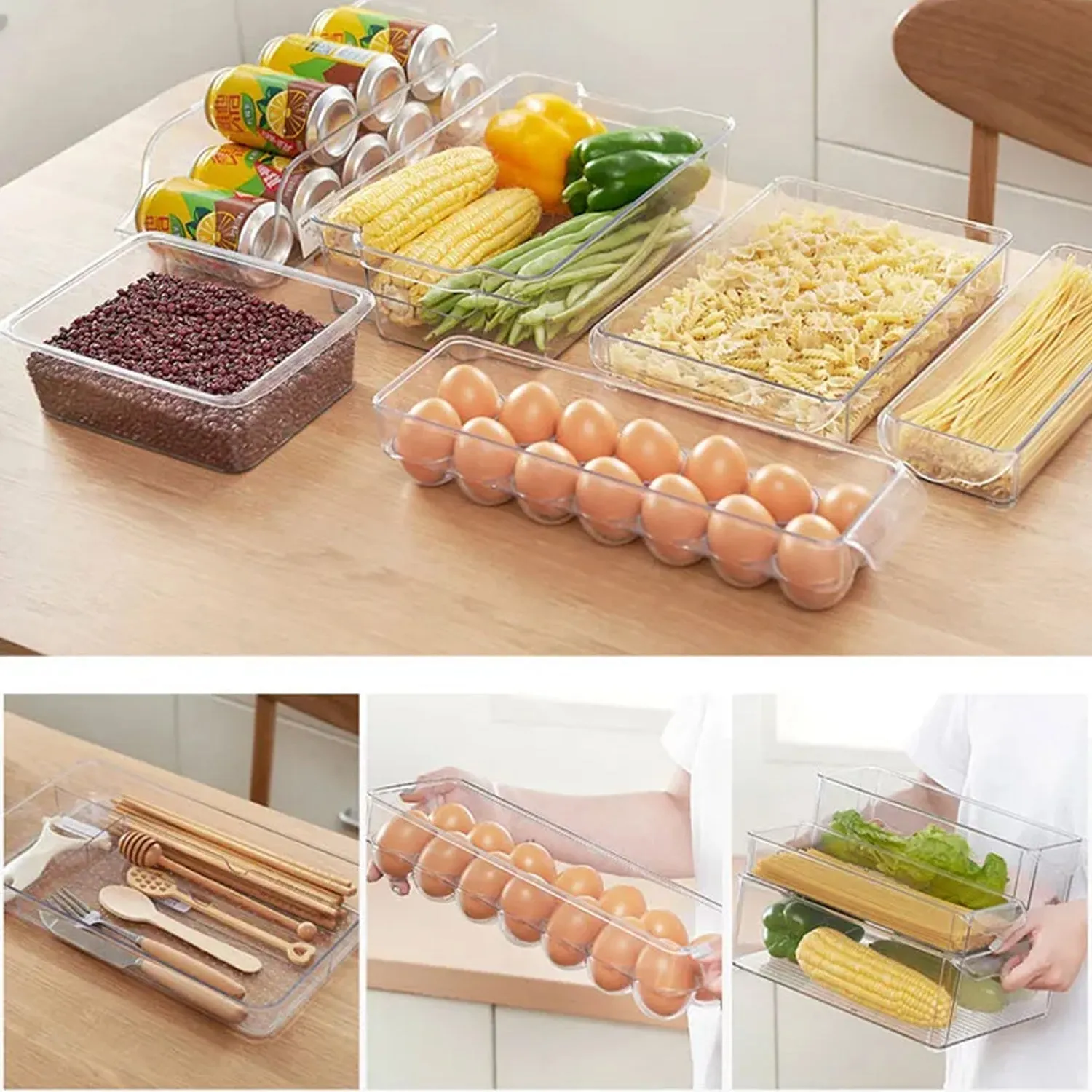 Refrigerator Organizer Bins Stackable Fridge Organizers for Freezer, Kitchen, Cabinets Box