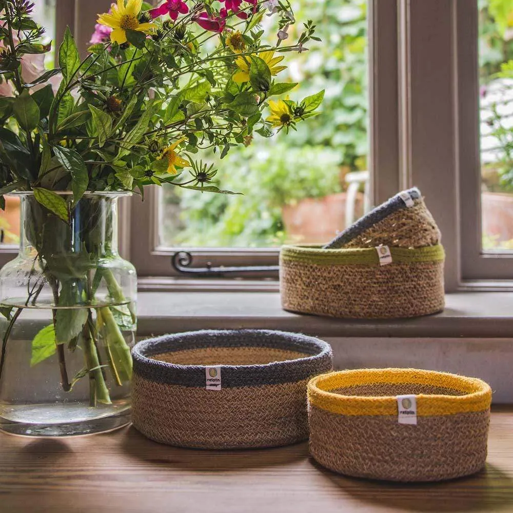 Respiin Shallow Jute Basket - Small Natural/Yellow