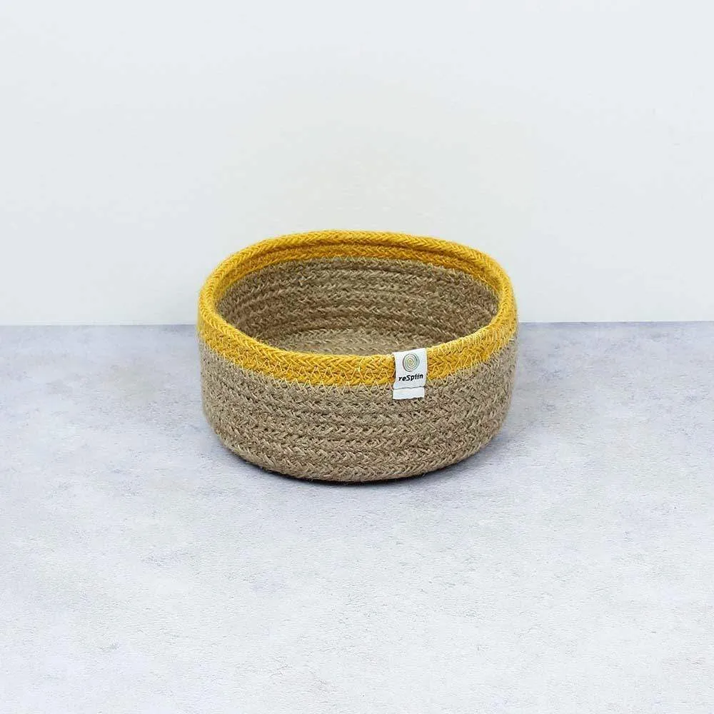 Respiin Shallow Jute Basket - Small Natural/Yellow