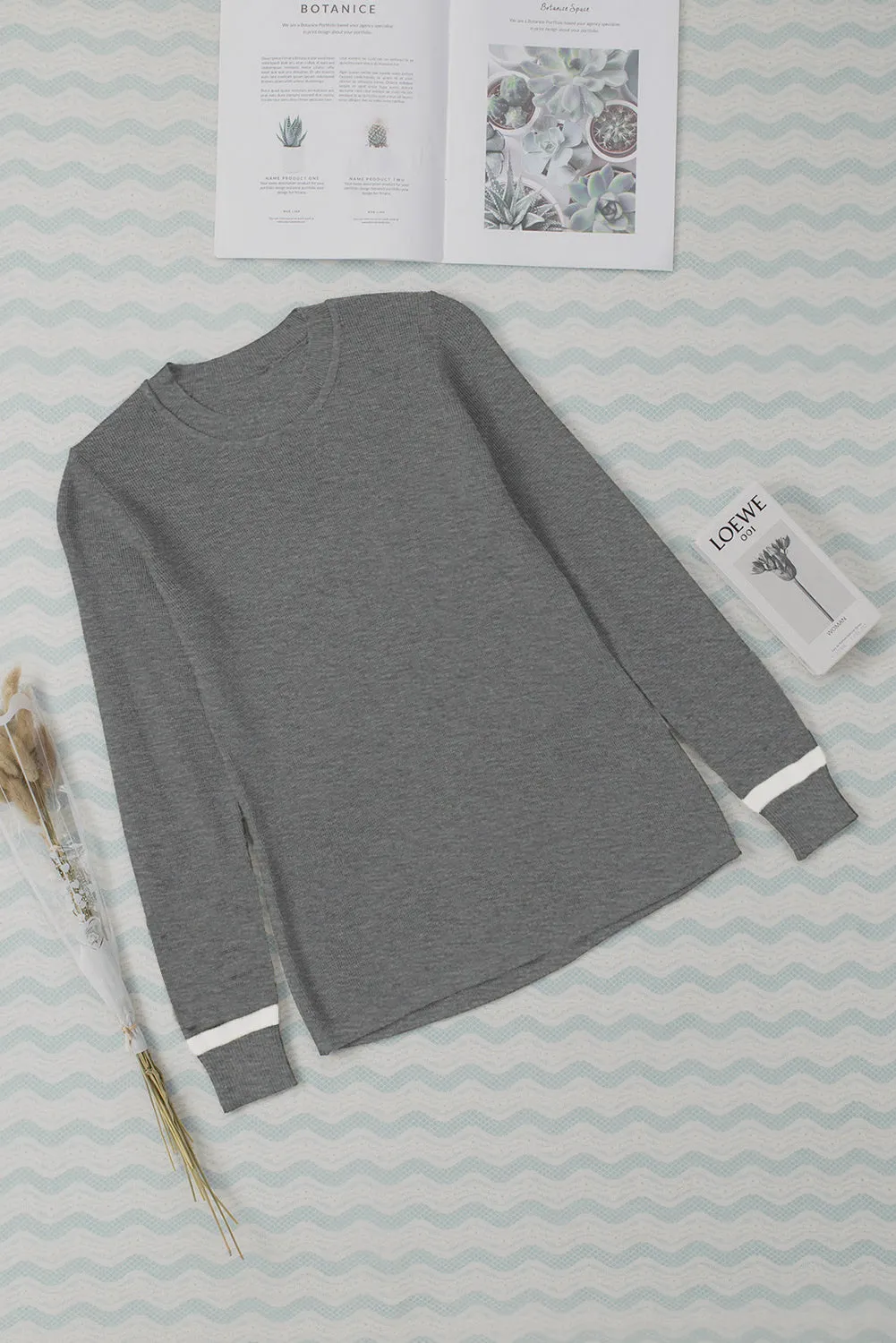 Ribbed Trim Crew Neck Sweater