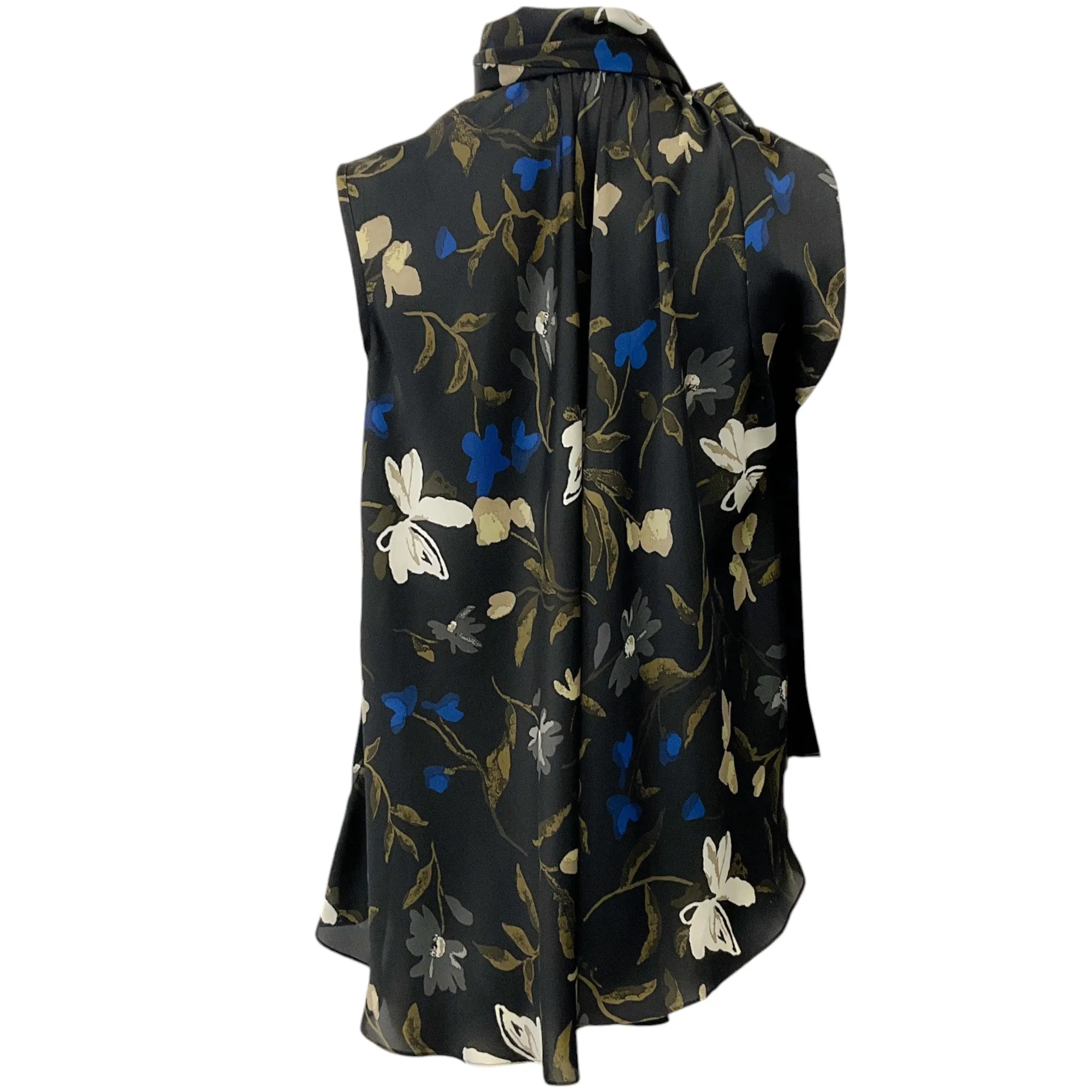 Sacai Black Multi Floral Sleeveless Tie Neck Blouse