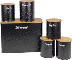 SG Traders ™  6 Pc Bread Bin Set with Airtight Bamboo Lids