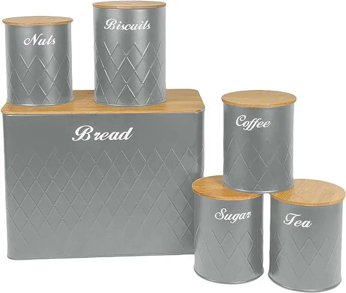 SG Traders ™  6 Pc Bread Bin Set with Airtight Bamboo Lids