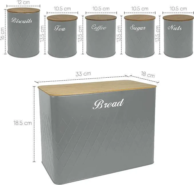 SG Traders ™  6 Pc Bread Bin Set with Airtight Bamboo Lids