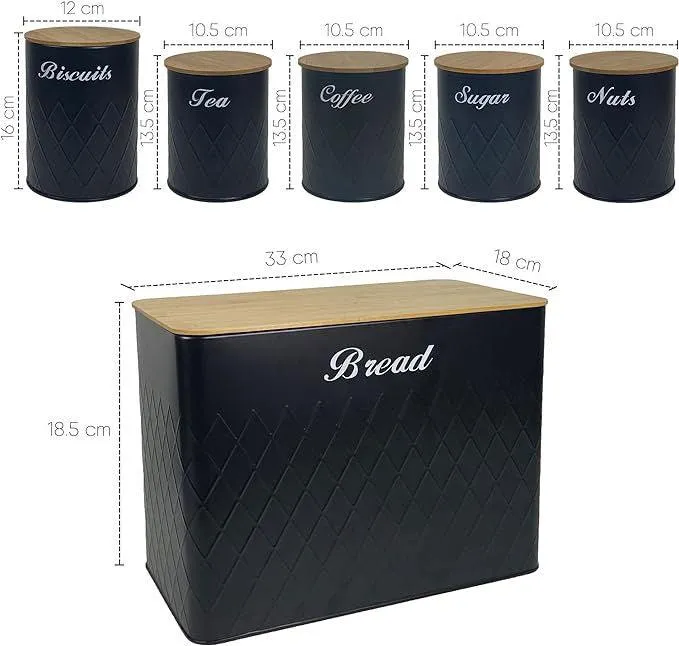 SG Traders ™  6 Pc Bread Bin Set with Airtight Bamboo Lids