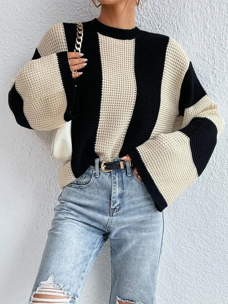 Sheena - Women's Black and White Stripe Sweater