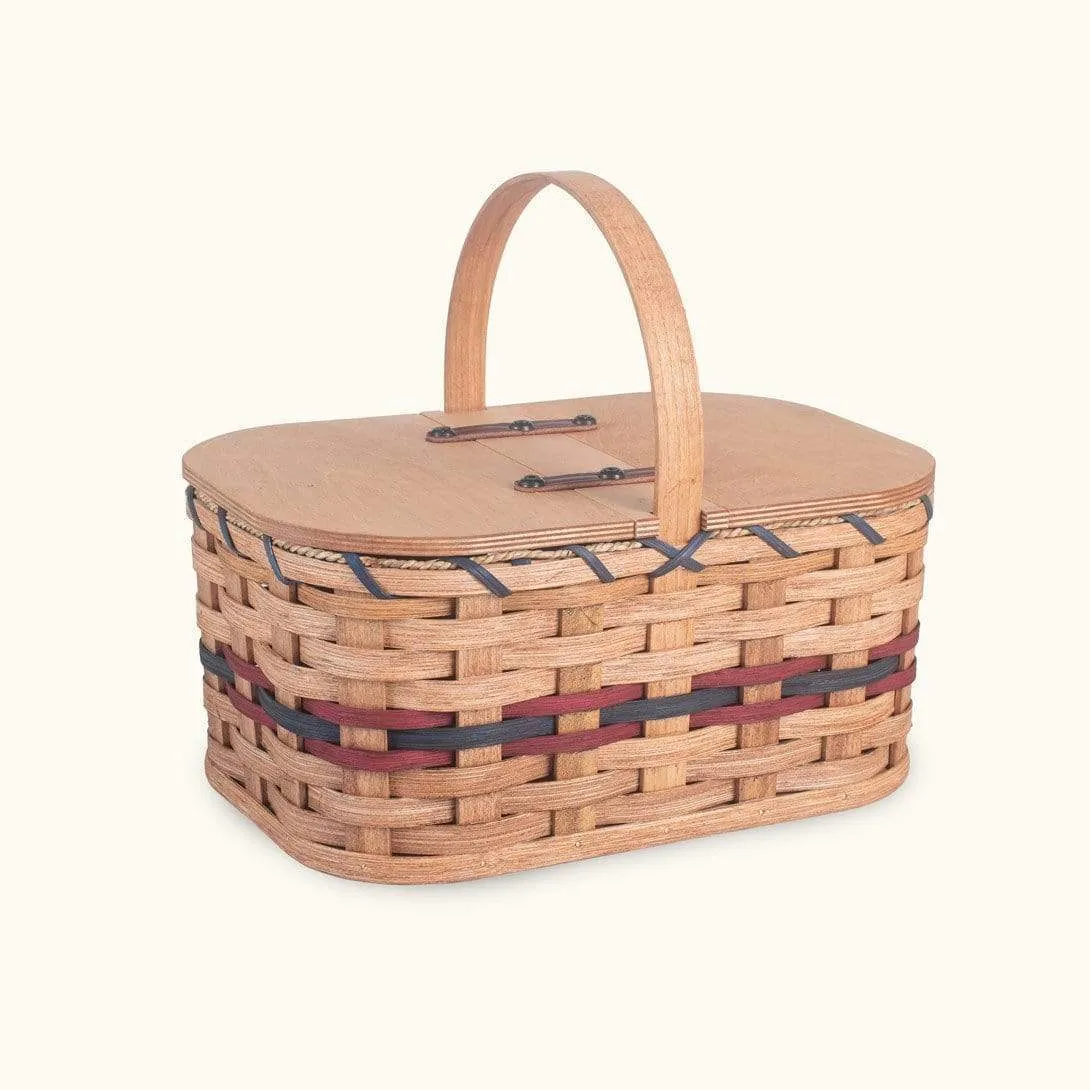 Small Vintage Picnic Basket | Amish Woven Wooden Basket w/Lid