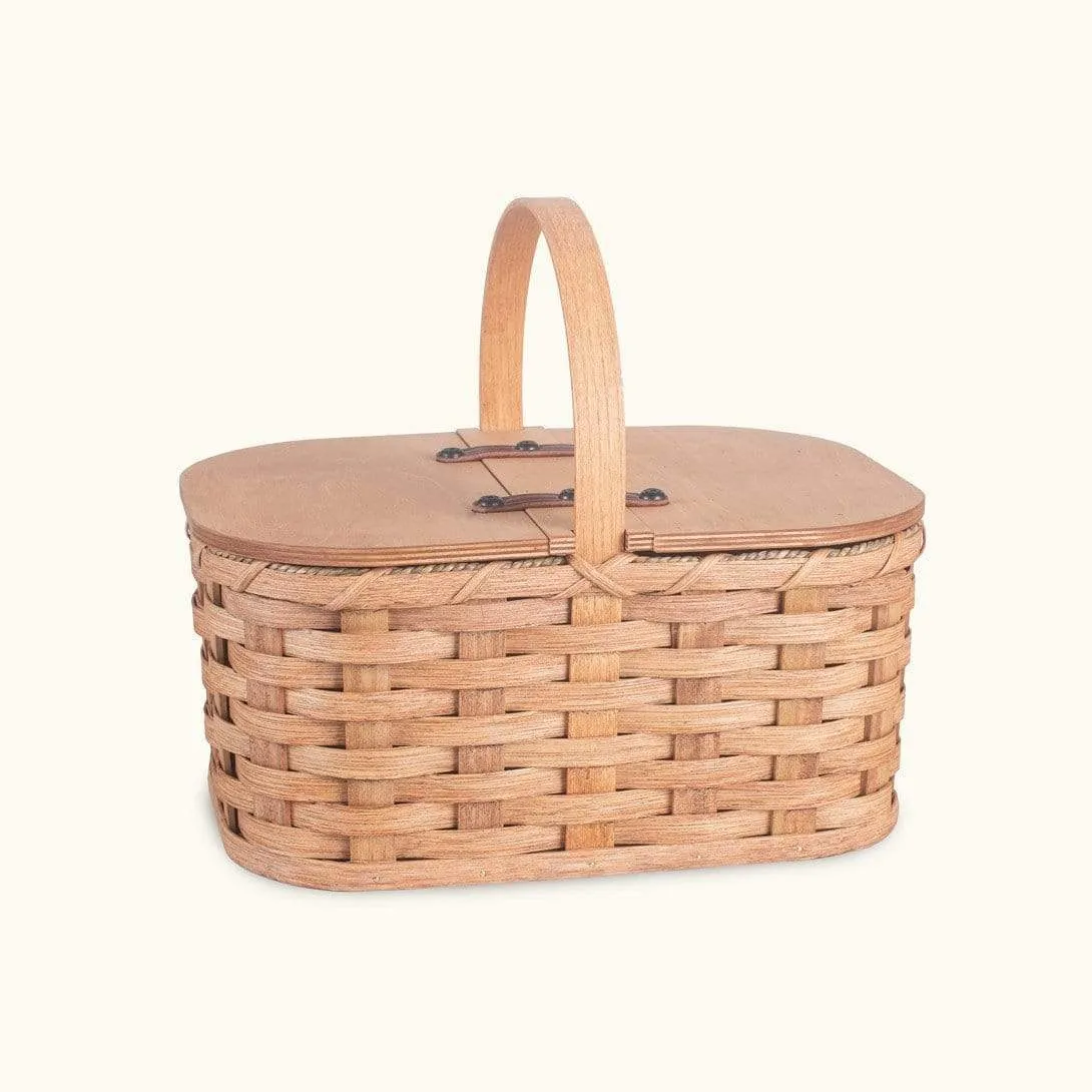 Small Vintage Picnic Basket | Amish Woven Wooden Basket w/Lid