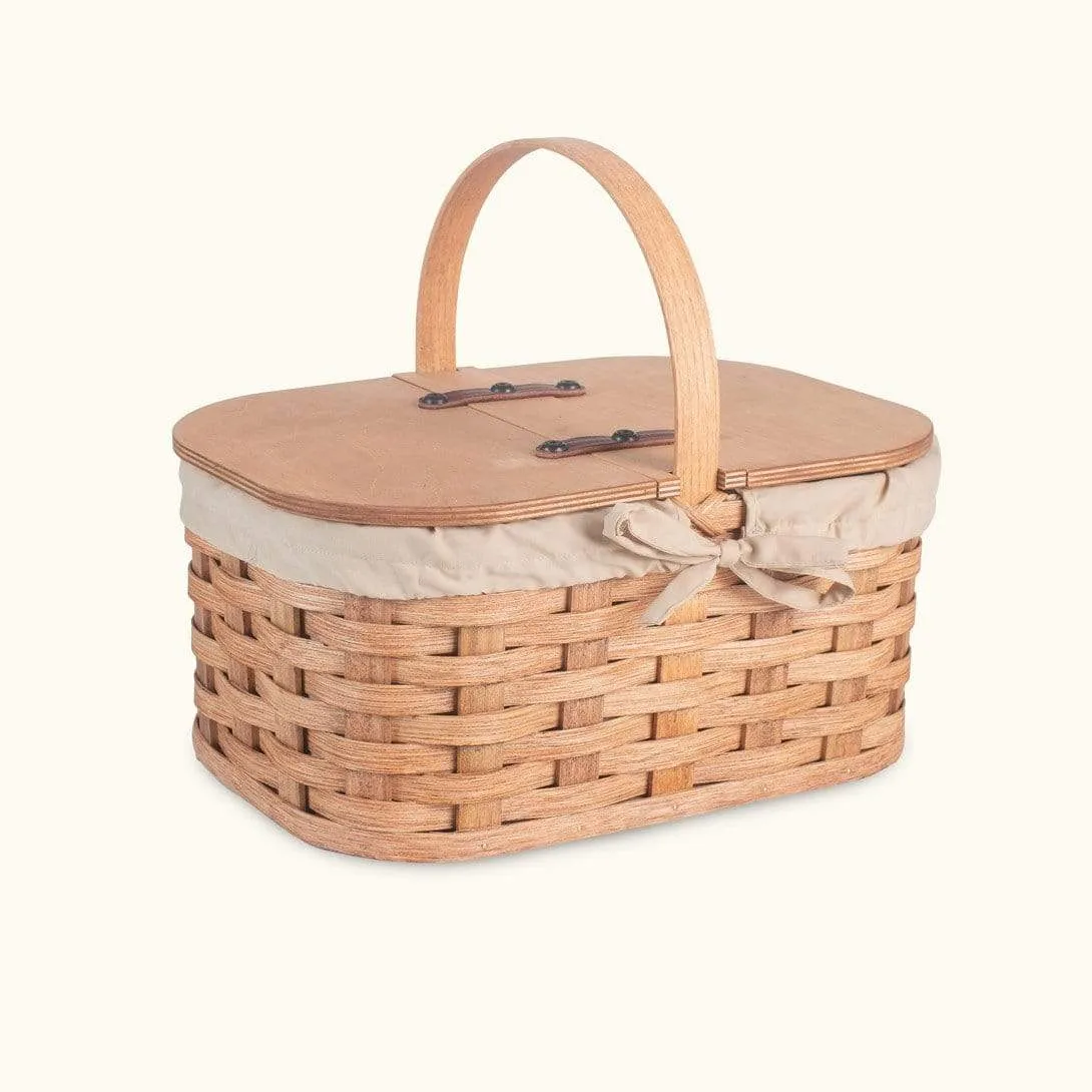 Small Vintage Picnic Basket | Amish Woven Wooden Basket w/Lid