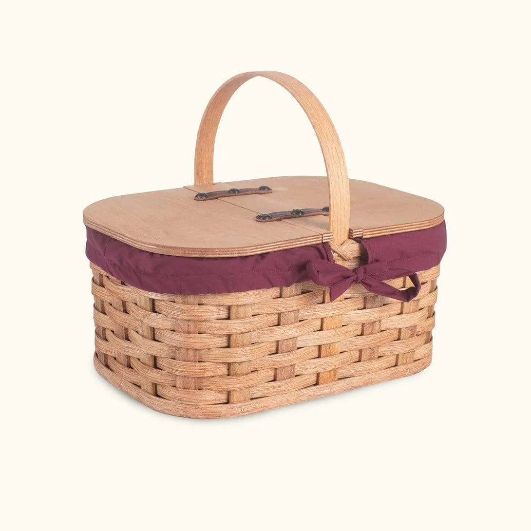 Small Vintage Picnic Basket | Amish Woven Wooden Basket w/Lid