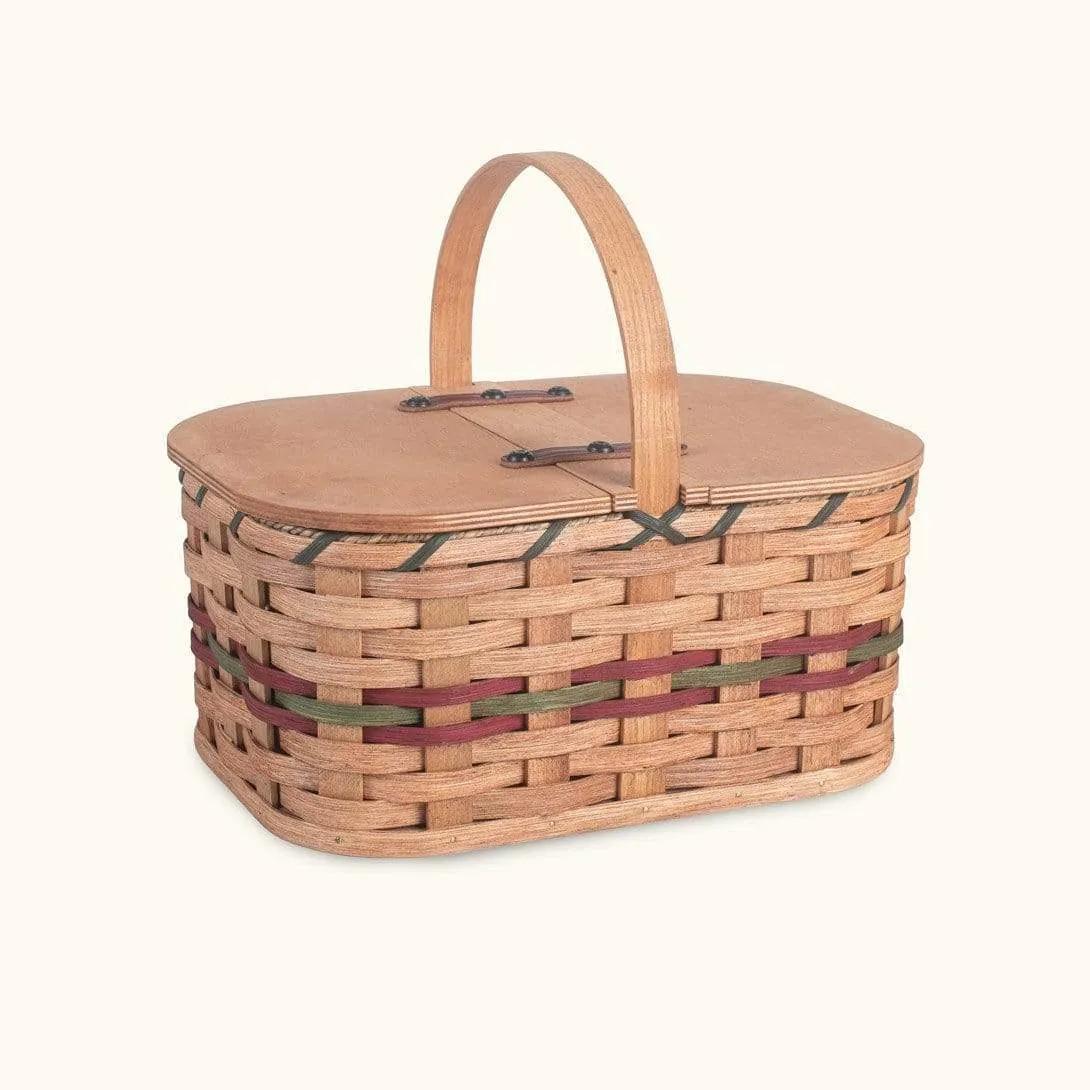 Small Vintage Picnic Basket | Amish Woven Wooden Basket w/Lid