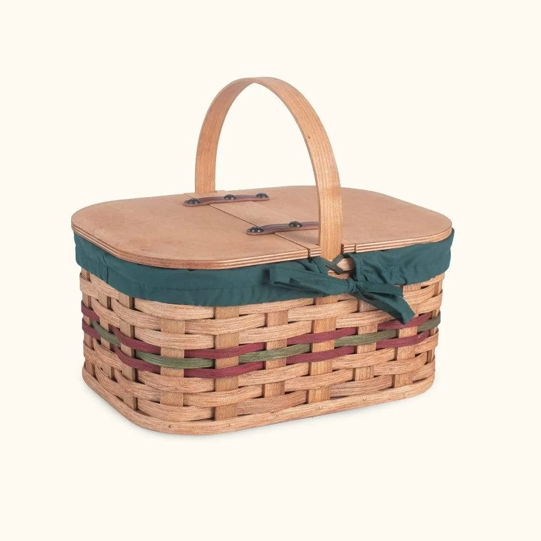 Small Vintage Picnic Basket | Amish Woven Wooden Basket w/Lid