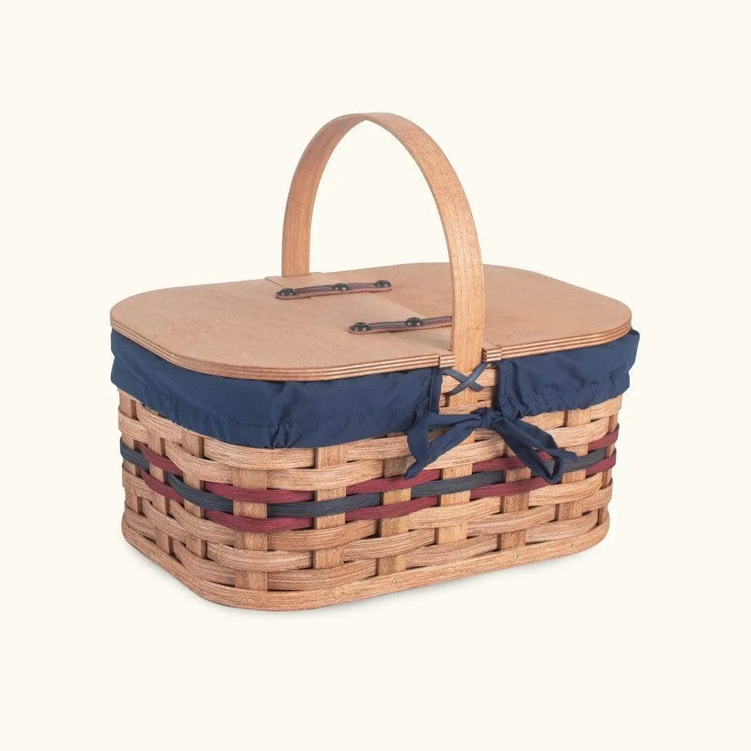 Small Vintage Picnic Basket | Amish Woven Wooden Basket w/Lid