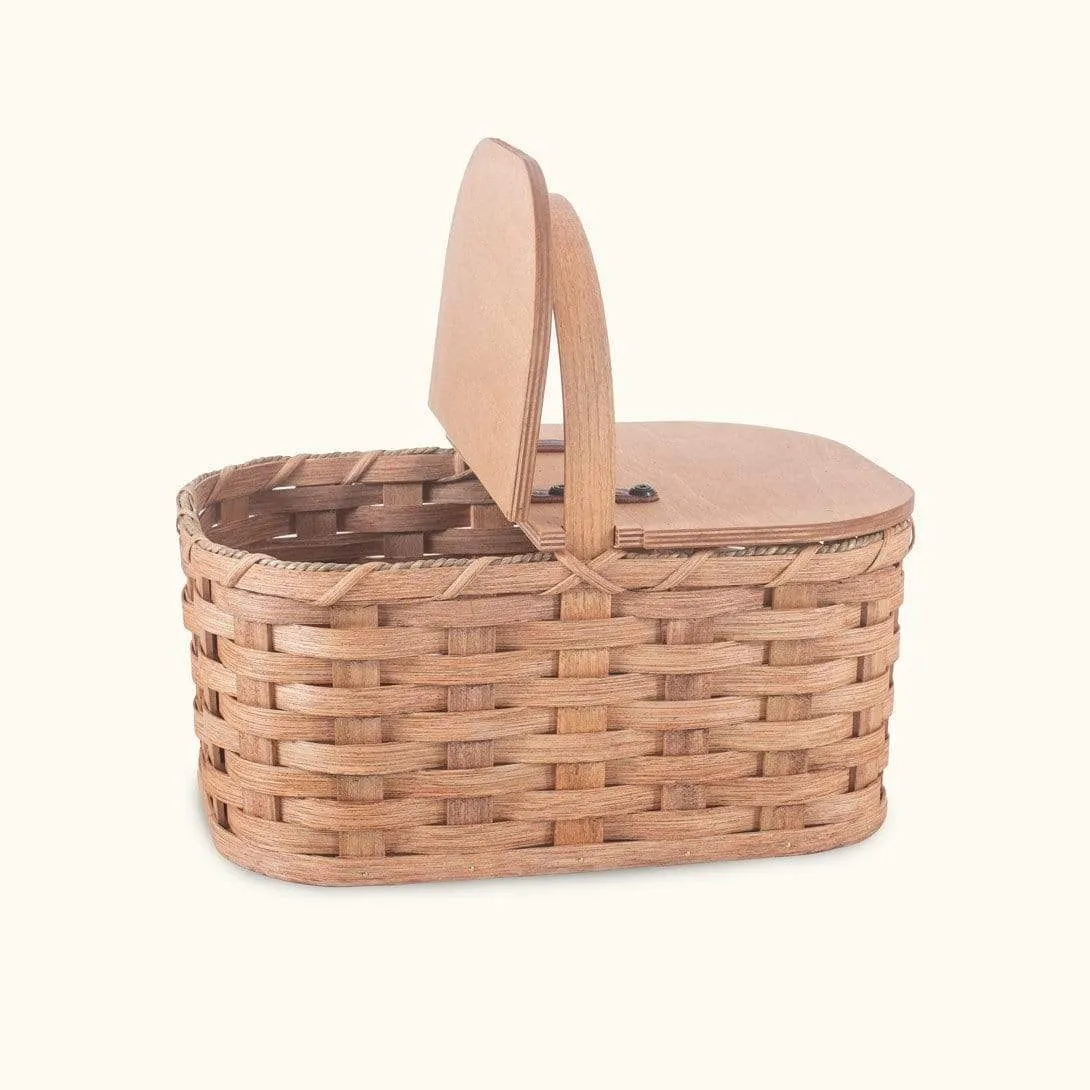 Small Vintage Picnic Basket | Amish Woven Wooden Basket w/Lid