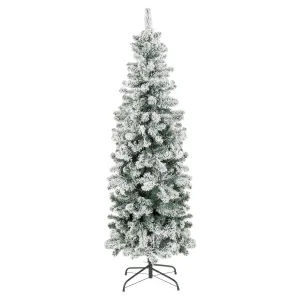 Snow Flocked Artificial Pencil Christmas Tree w/ Stand