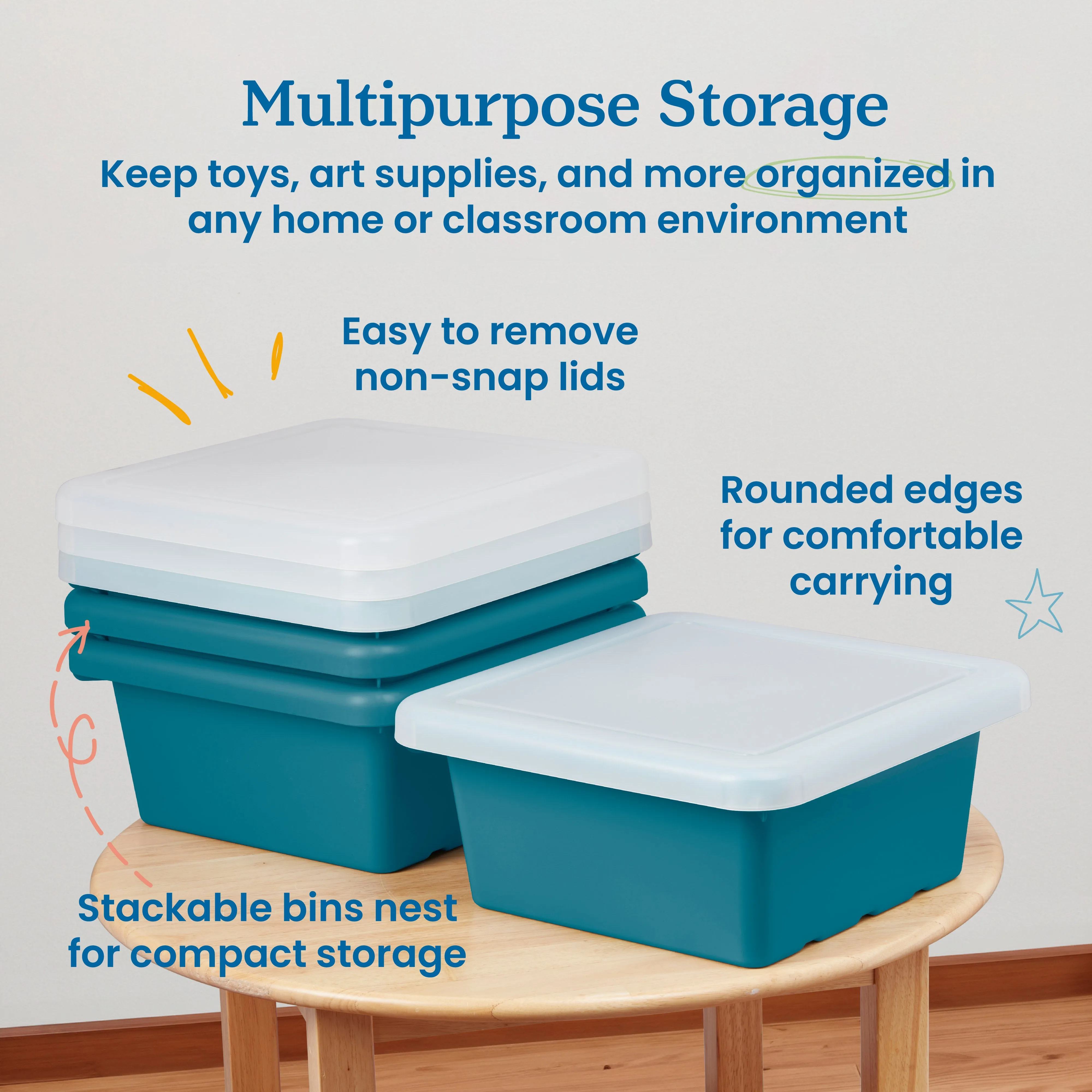 Square Bin with Lid, Storage Containers, 4-Pack