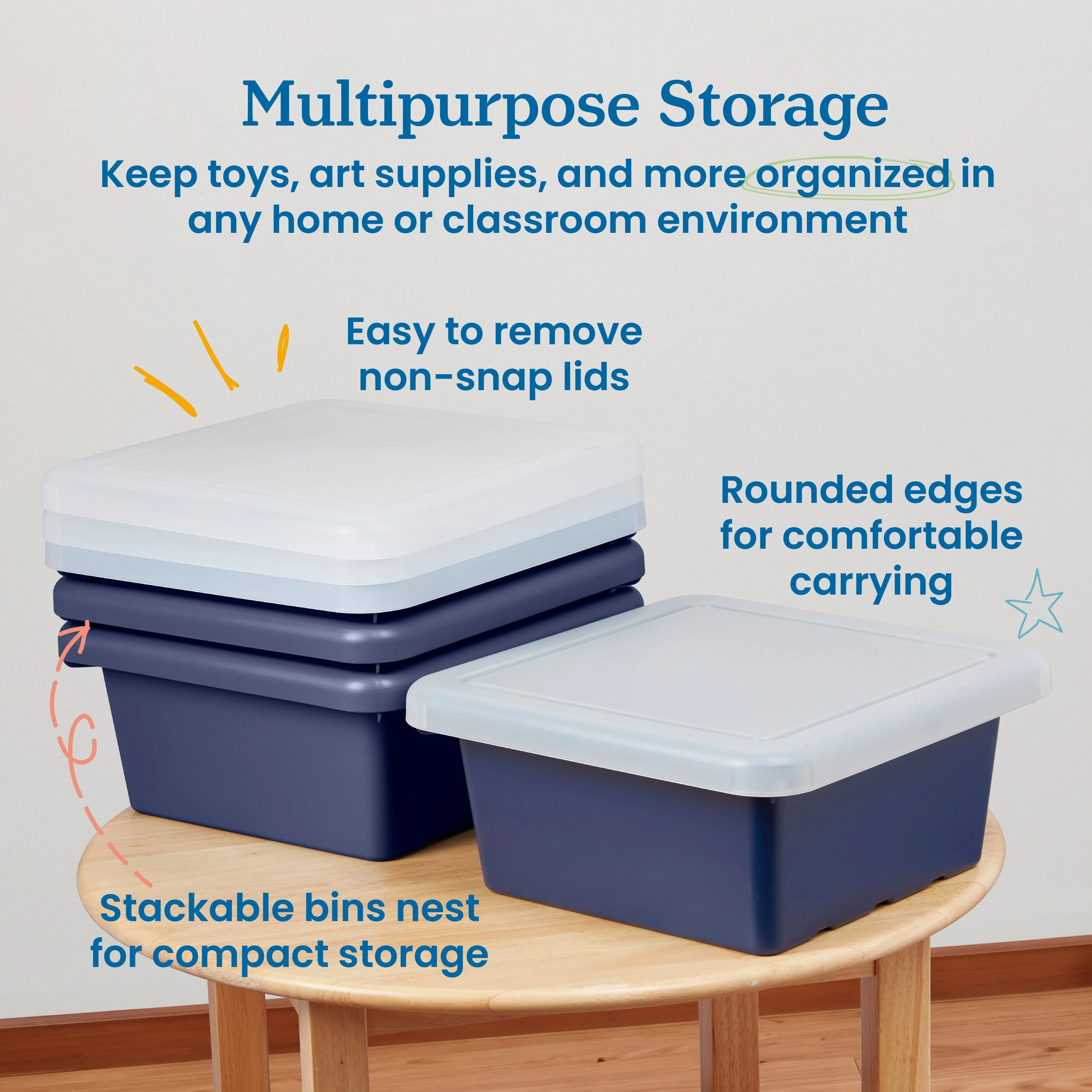 Square Bin with Lid, Storage Containers, 4-Pack