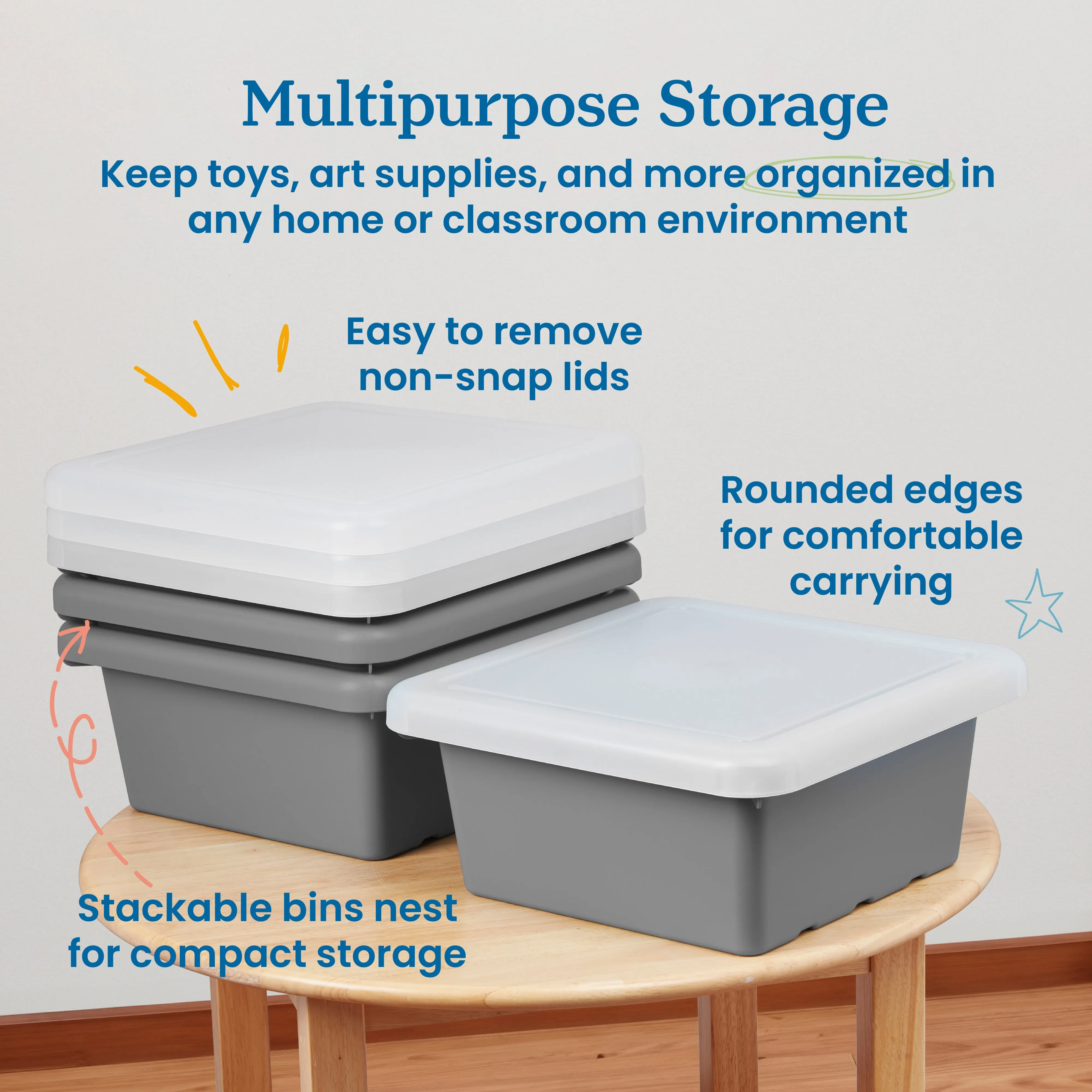 Square Bin with Lid, Storage Containers, 4-Pack