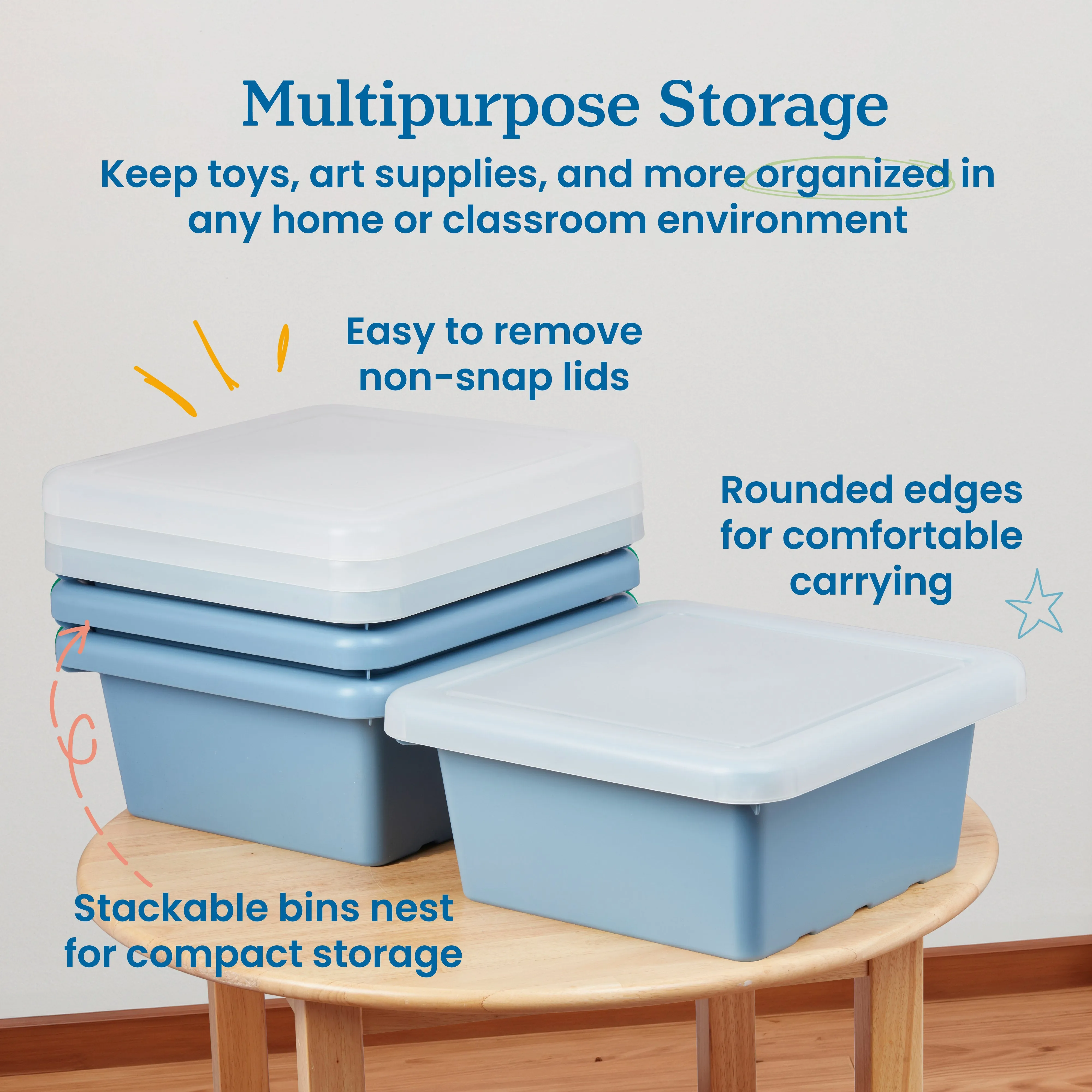 Square Bin with Lid, Storage Containers, 4-Pack