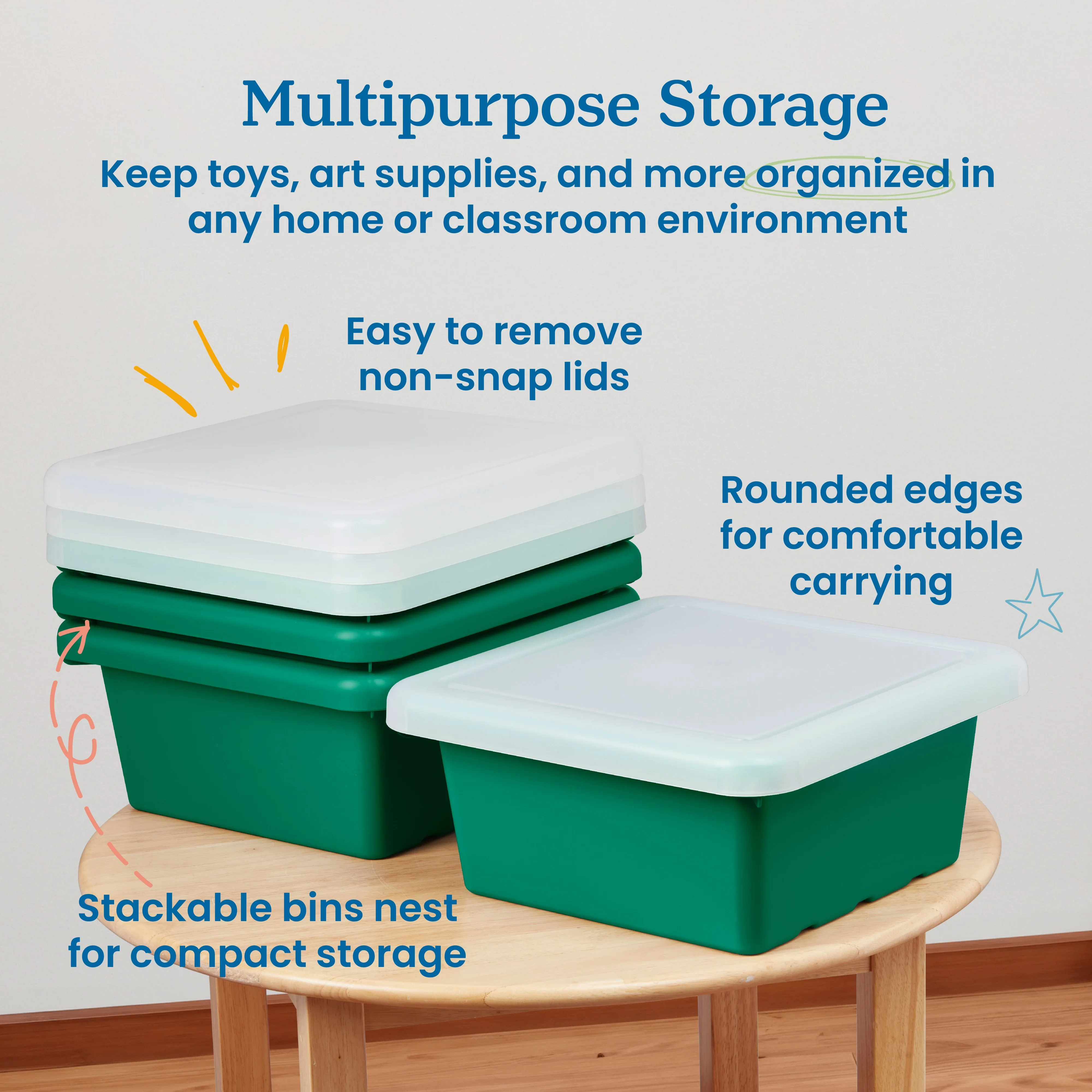 Square Bin with Lid, Storage Containers, 4-Pack