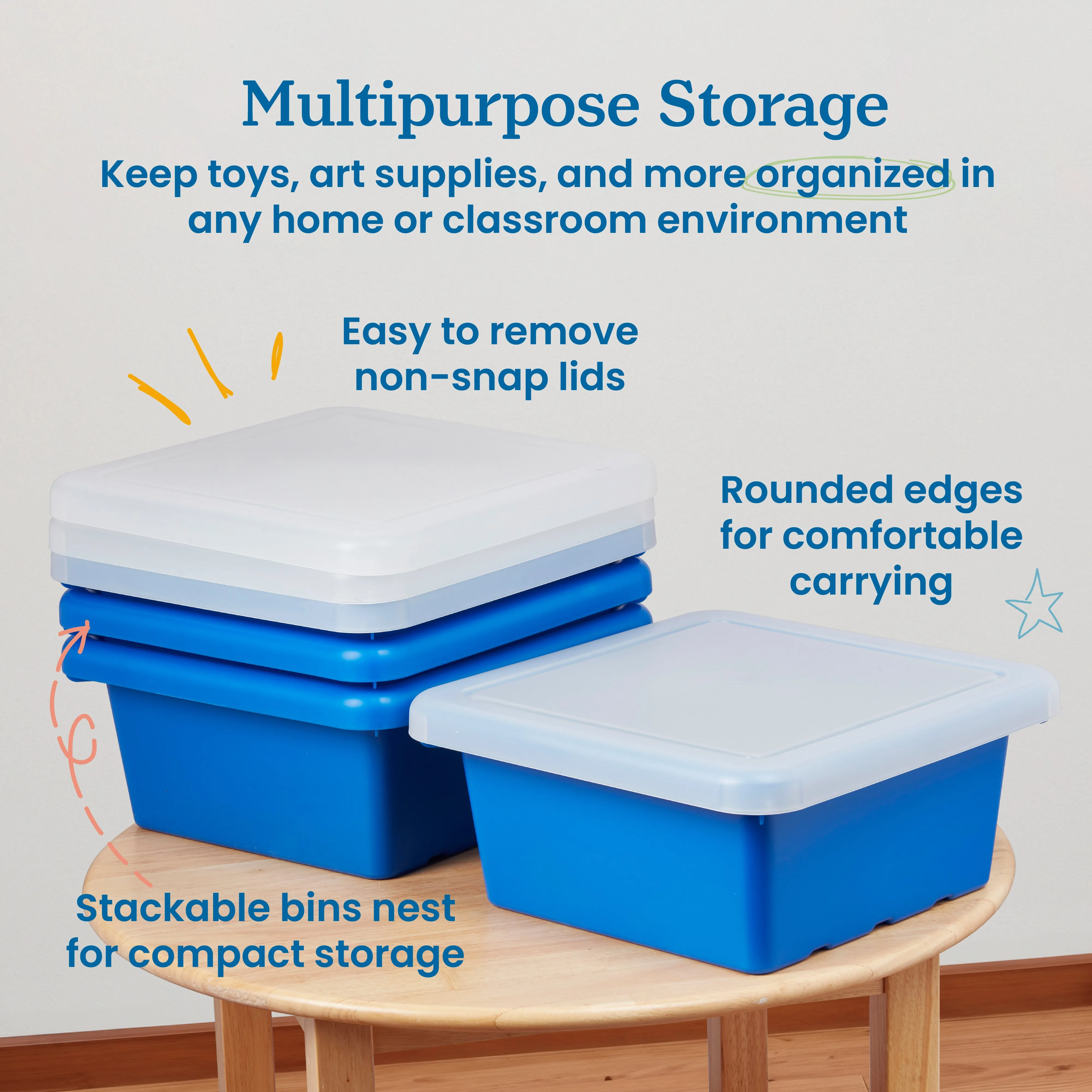 Square Bin with Lid, Storage Containers, 4-Pack