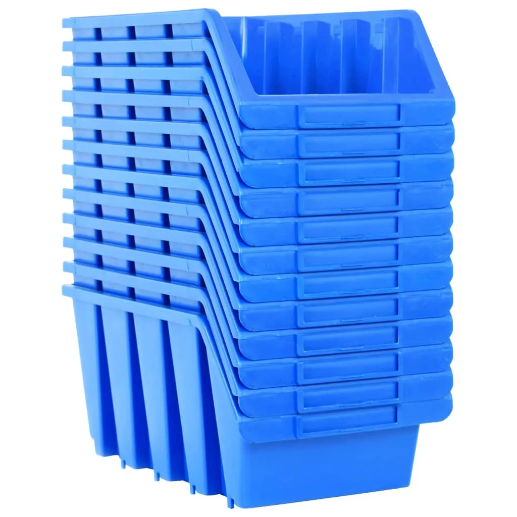 Stacking Storage Bins 14 pcs Blue Plastic