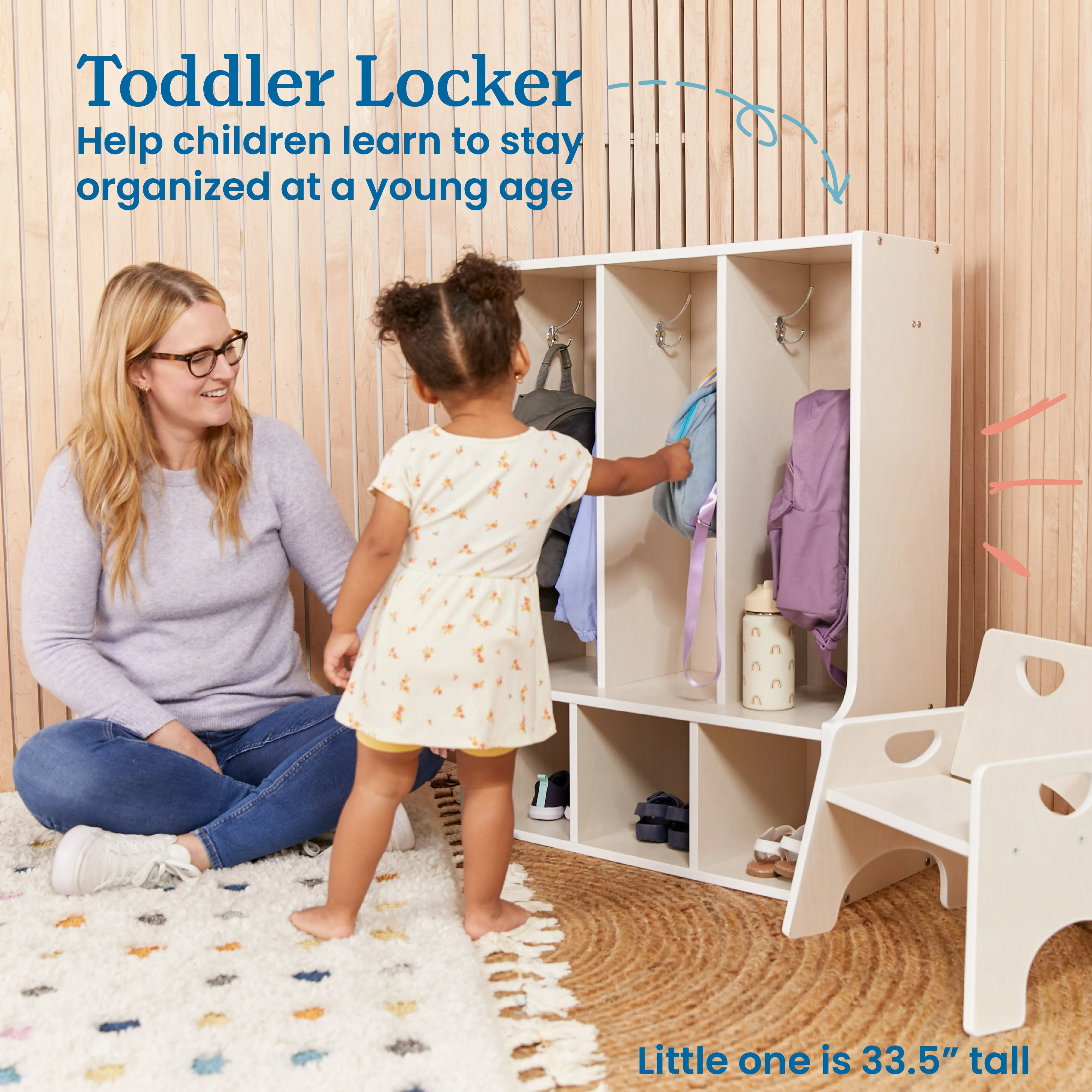 Streamline 3-Section Toddler Coat Locker with Bench, Kids Furniture