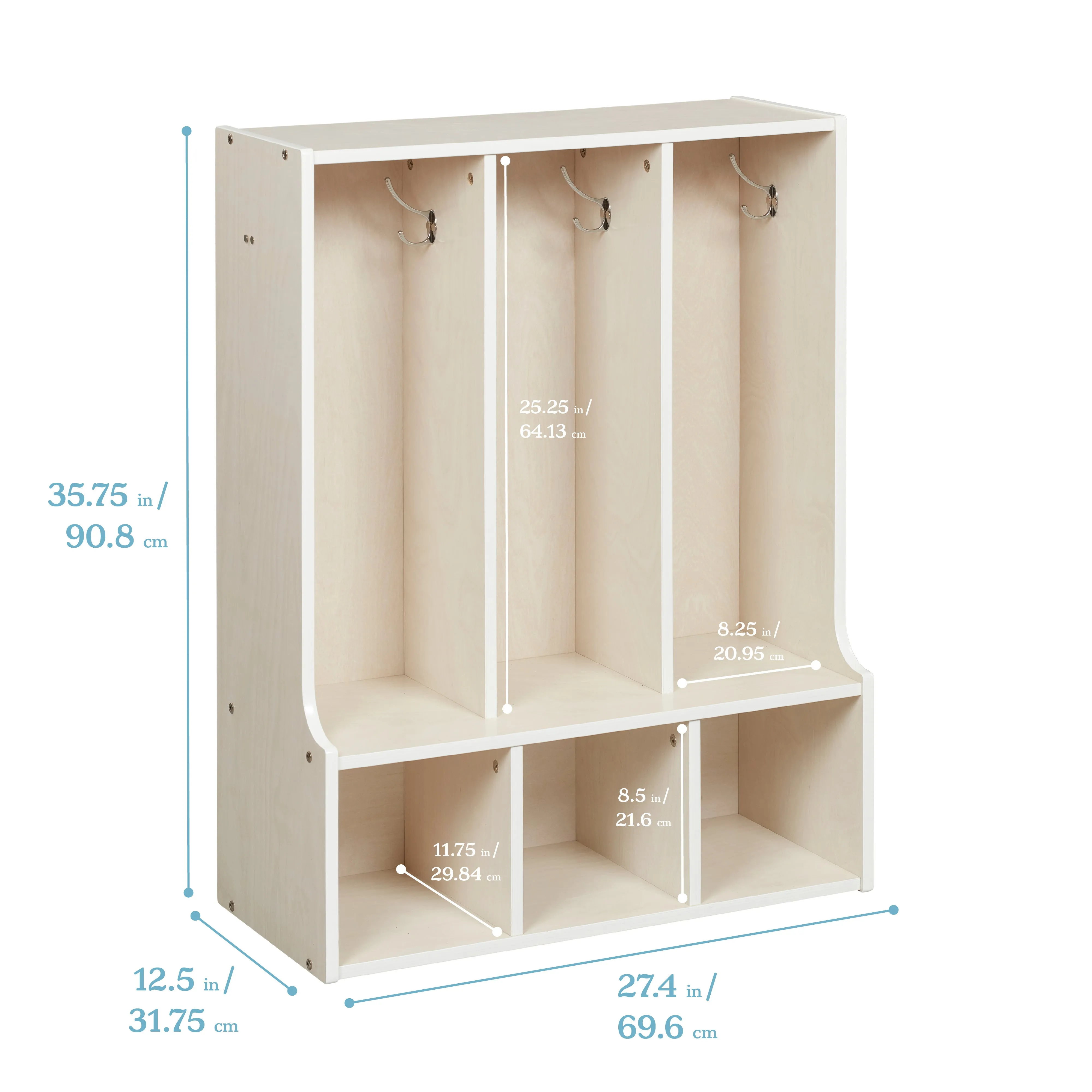 Streamline 3-Section Toddler Coat Locker with Bench, Kids Furniture