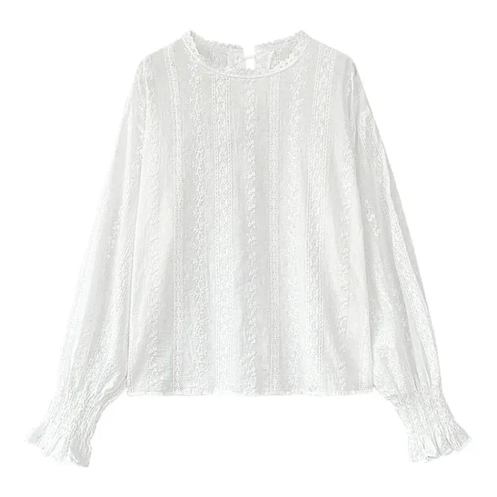 Summer Floral Eyelet Embroidery Sleeve Top Blouse