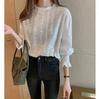 Summer Floral Eyelet Embroidery Sleeve Top Blouse