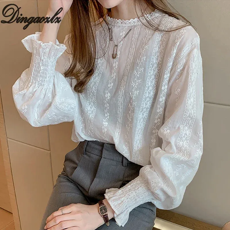 Summer Floral Eyelet Embroidery Sleeve Top Blouse