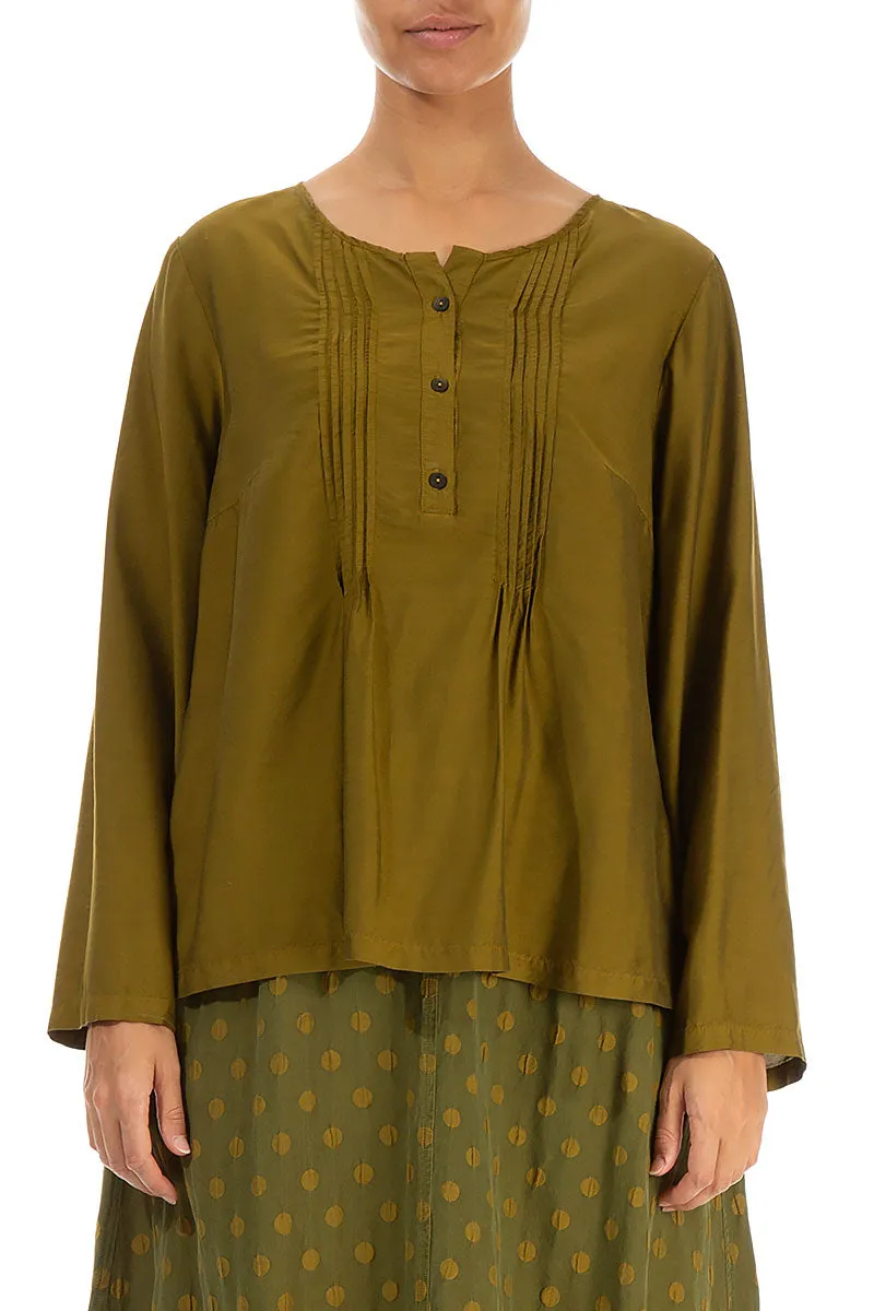 Tuck Front Olive Silk Bamboo Top