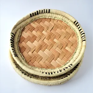 Unique round palm straw tray (with fabric decoration)