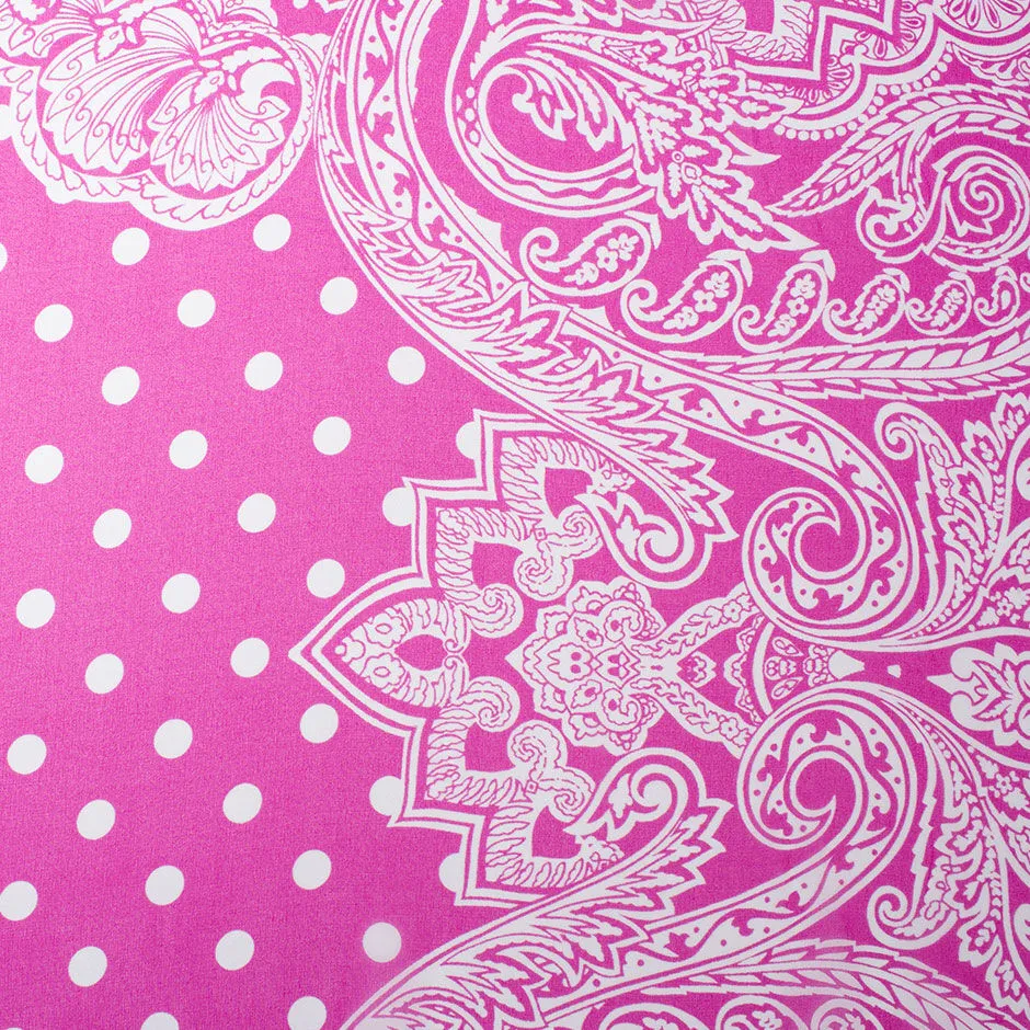 White Spotted Fuchsia Pink Silk Georgette