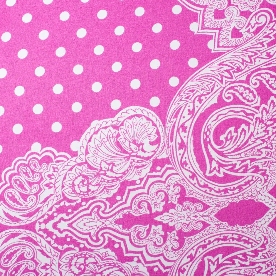 White Spotted Fuchsia Pink Silk Georgette