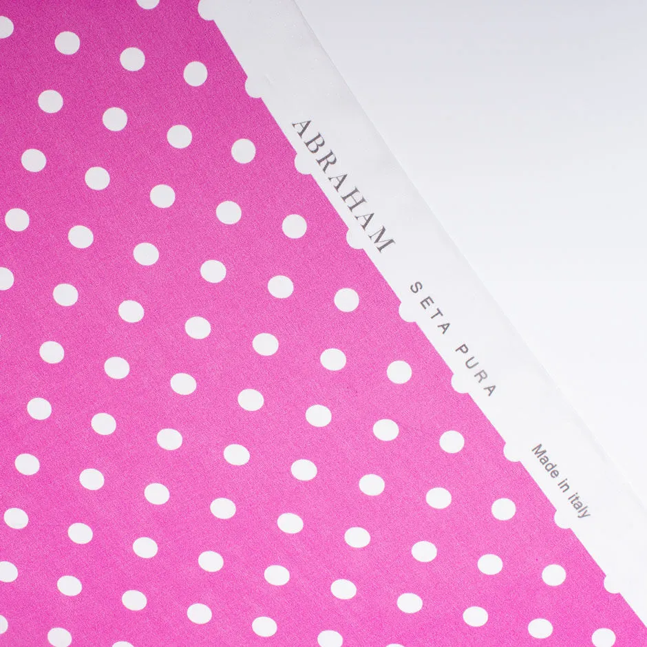 White Spotted Fuchsia Pink Silk Georgette