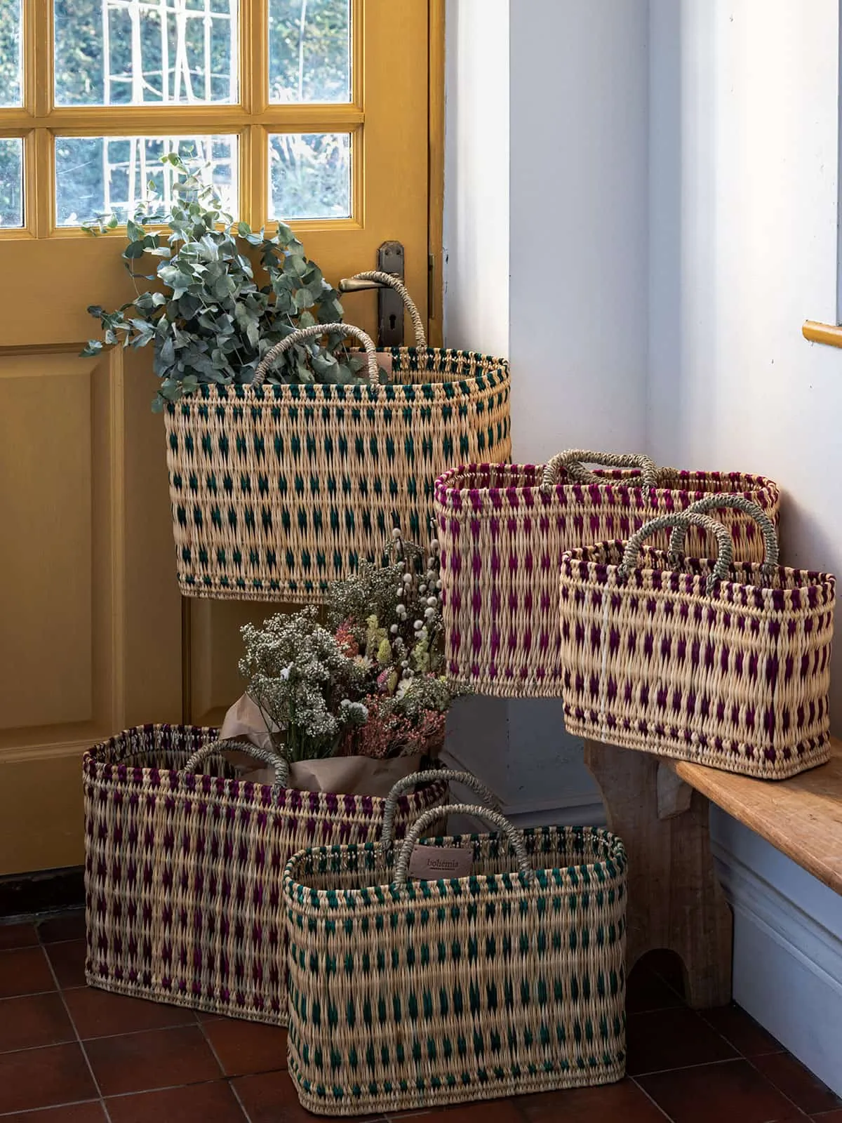 Woven Reed Basket, Indigo